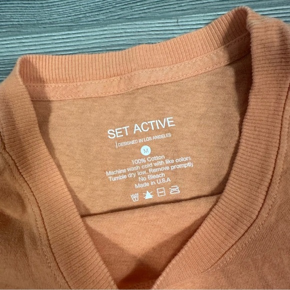 Set Active Orange Long Sleeve Cropped Tee & Sportbody Bike Shorts Workout Lounge - Picture 4 of 5